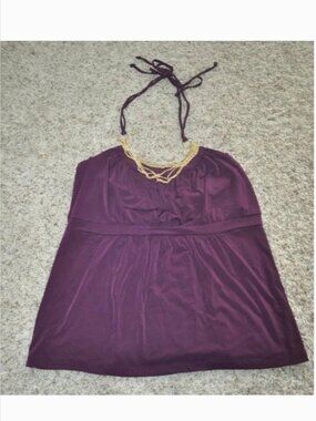 Apt 9 Halter Top Womens S Purple with Attached Gold Necklace Stretch Empire